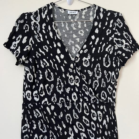 LIU-JO Black White Leopard V-Neck Short Sleeve Dress Size S - Picture 3 of 9